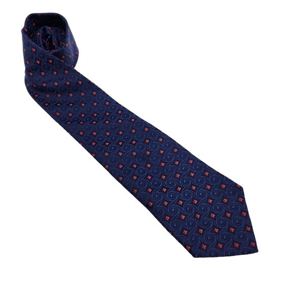 Nicole Miller Tie New York 100% Silk Men’s Neck Blue Red Diamond Geometric EUC - Picture 1 of 7
